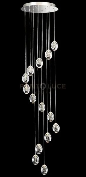 Lampada a sospensione golden egg 14 vetri, cromo, led 67,2w, 3900lm...