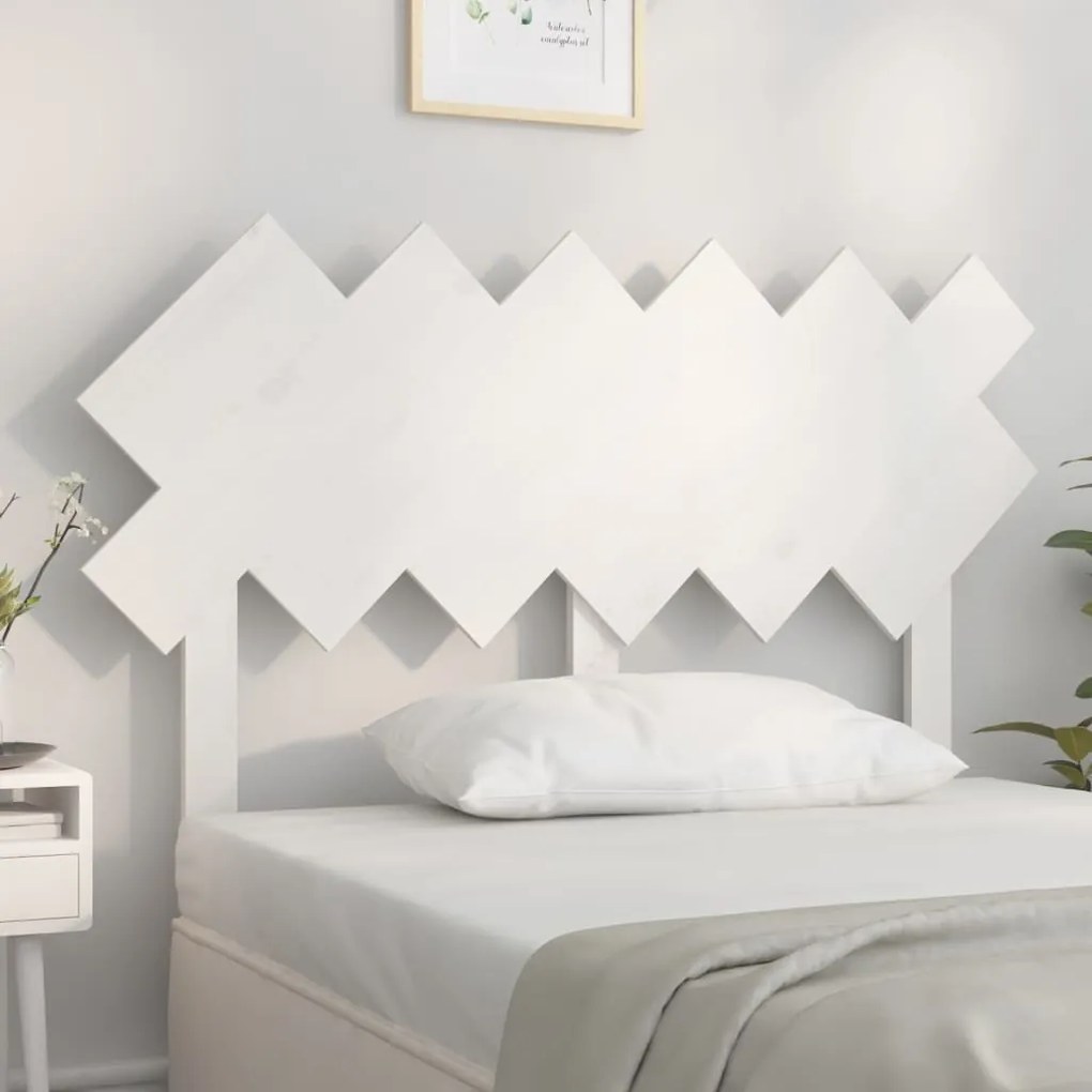 Testiera Per Letto Bianca 122,5x3x80,5cm Legno Massello Di Pino /