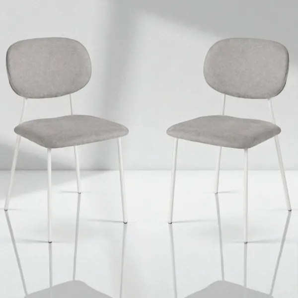 Sedia da pranzo in tessuto Grigio Chiaro gambe metallo Bianco - ELLIS 2 sedie