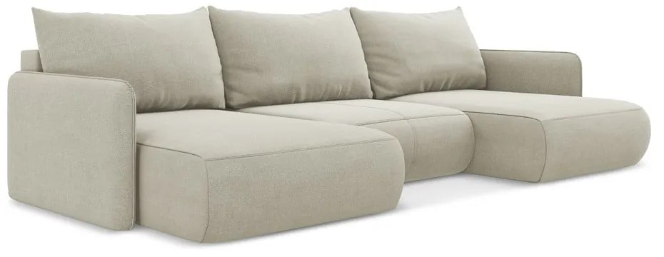 Divano angolare color crema allungabile/con contenitore Nanea – Makamii
