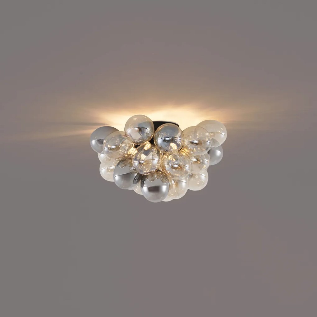 Lampada da soffitto di design nera con vetro ambra e fumé 6 luci - Uvas