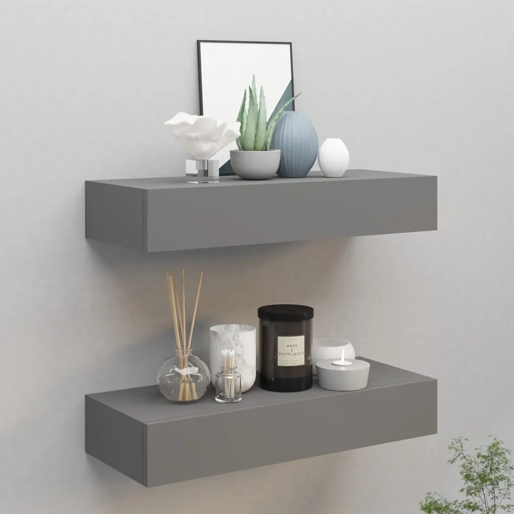 Scaffali con cassetti da parete 2 pz grigio 60x23,5x10 cm mdf
