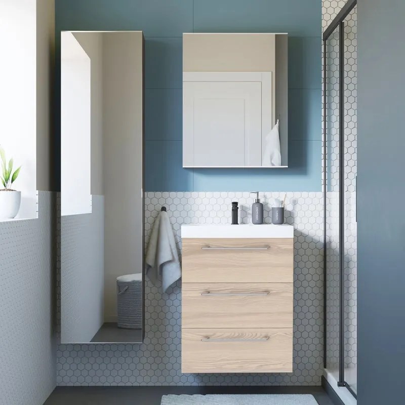 Mobile sottolavabo e lavabo Remix per vasca centrale rovere ribeira L 60 x H 58 x P 33 cm 3 cassetti
