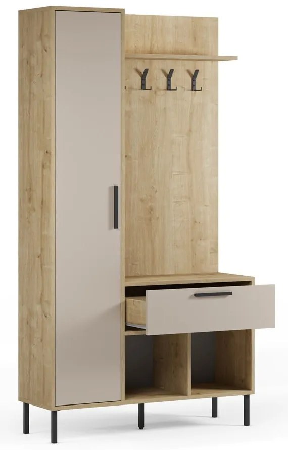 Set da ingresso effetto rovere con decoro crema-naturale 108x195x35 cm Heidy - Marckeric