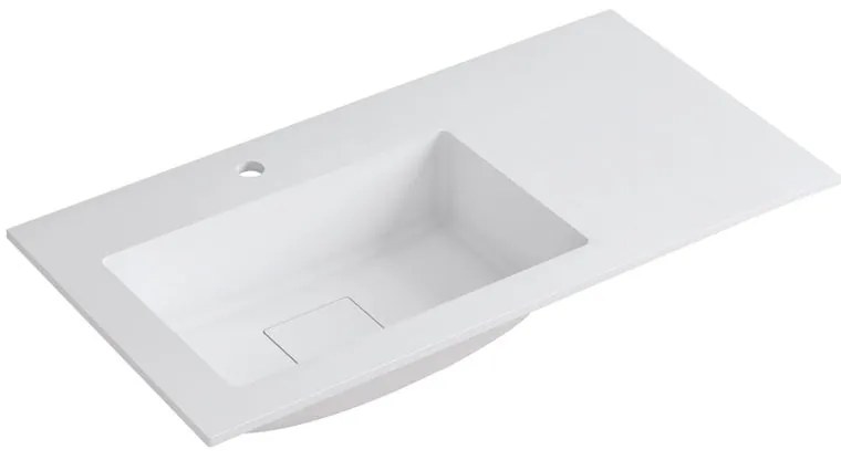 Lavabo a incasso rettangolare vasca a sinistra L 90.5 x H 15 x P 46 cm in resina bianco lucido