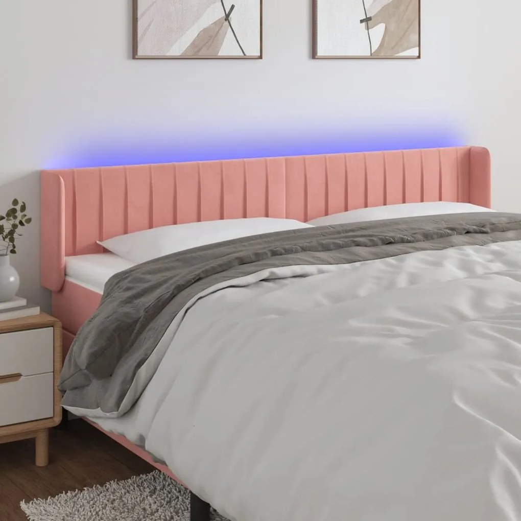 Testiera A Led Rosa 203x16x78/88 Cm İn Velluto /