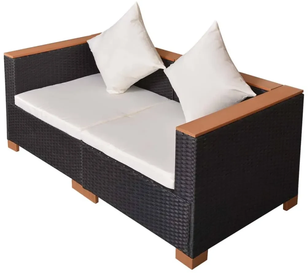 Divano da giardino in polyrattan nero
