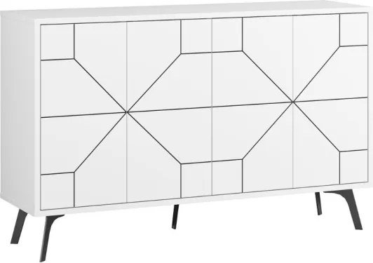 Madia Moderna 4 Ante 123 Cm Design Geometrico Piedi Metallici Dune Bianca