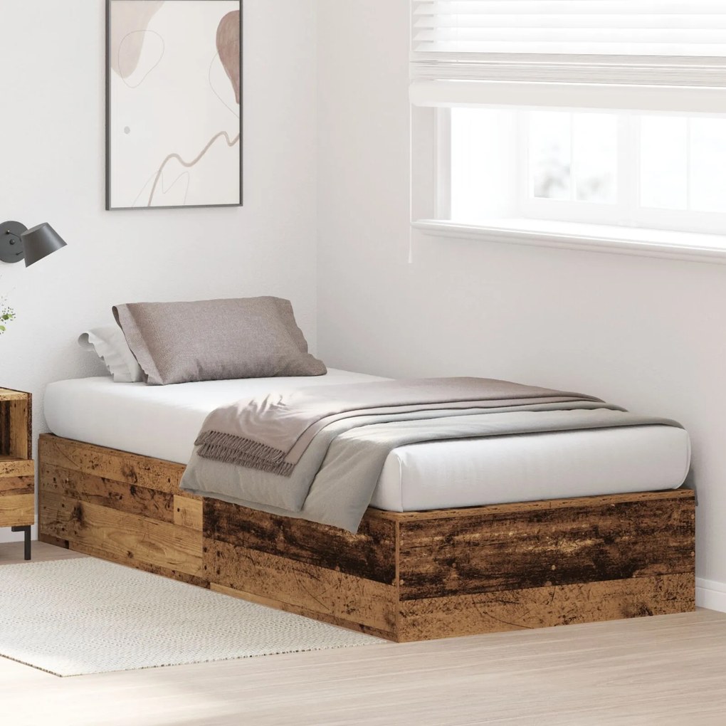 Struttura letto con contenitore in legno invecchiato 80x200 cm