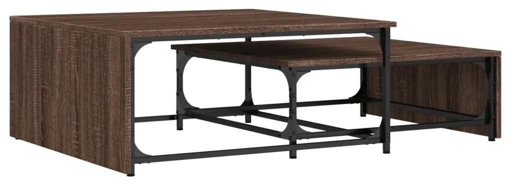 Tavolini impilabili 2pz rovere marrone in multistrato e metallo