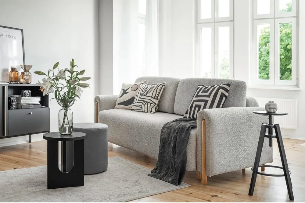 Divano grigio chiaro allungabile/con contenitore e rivestimento in bouclé 244 cm Arcadova – ELTAP