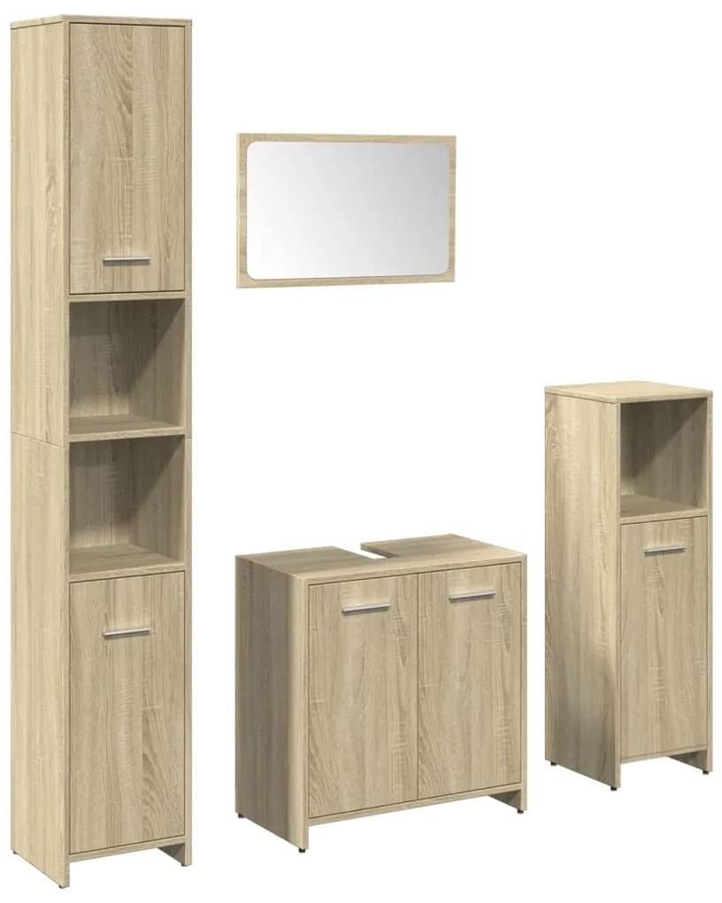 Set mobili da bagno 4 pz rovere sonoma in legno multistrato