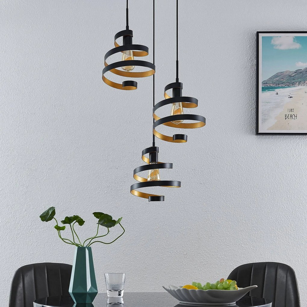Lampada a sospensione Colten Lindby, dimmerabile, Nero, Soggiorno / Sala da pranzo, Metallo, Design, Lampada a sospensione