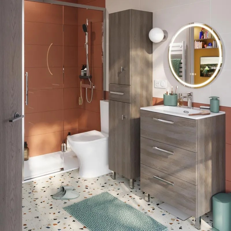 Mobile bagno a terra con lavabo L 60 x H 73 x P 40 cm rovere grigio truciolare 3 cassetti | Remix