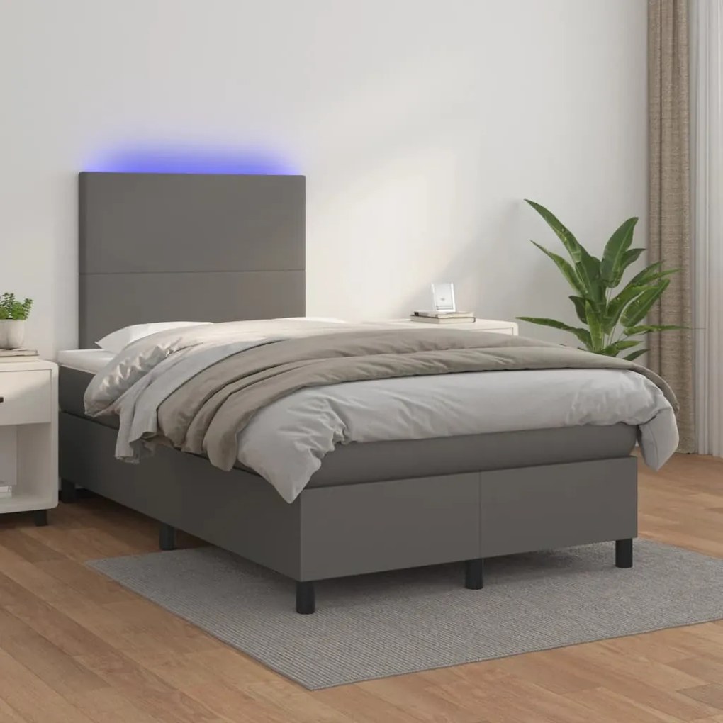 Giroletto Molle Con Materasso E Led Grigio 120x200cm Similpelle /