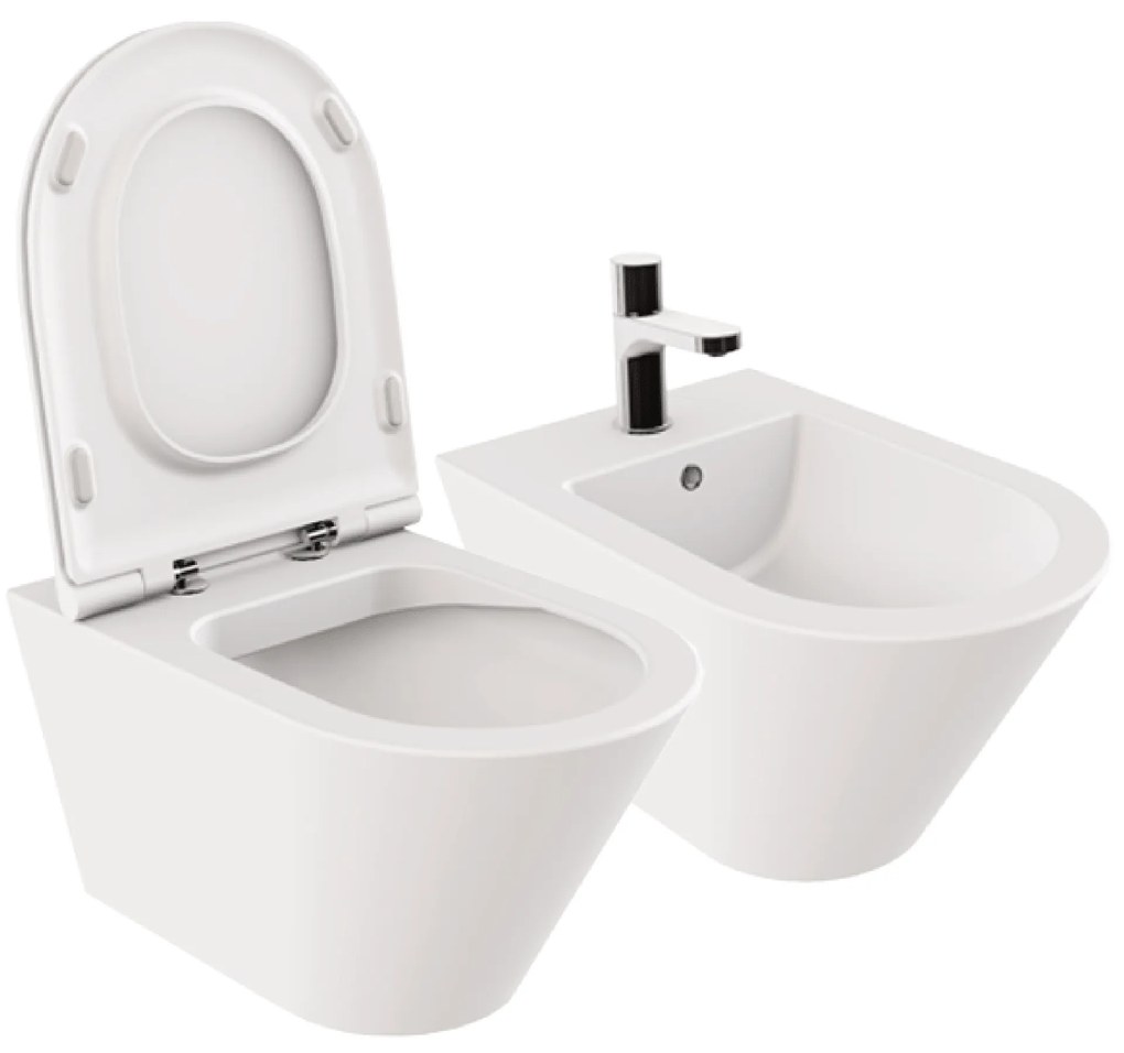 Coppia Di Sanitari Sospesi Senza Brida Azzurra Ceramica "Forma" Bianco Opaco