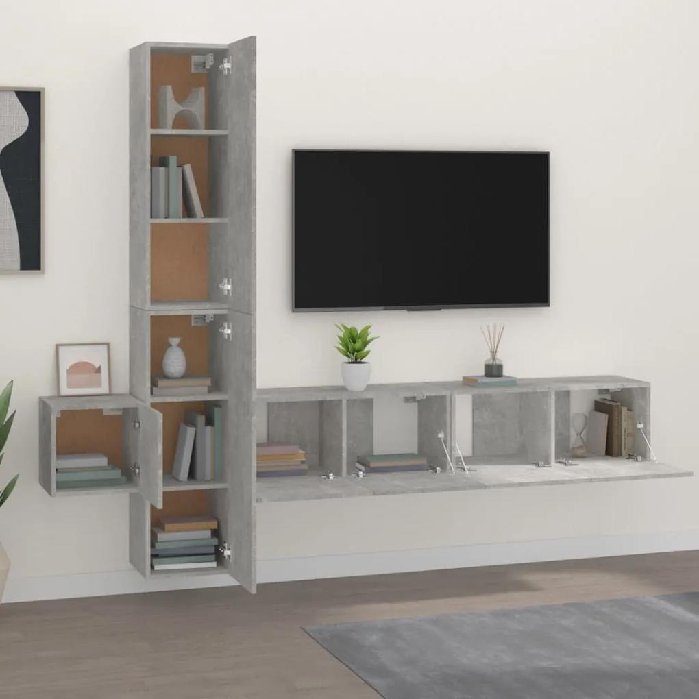 Set di mobili porta tv 5 pz grigio cemento in legno multistrato