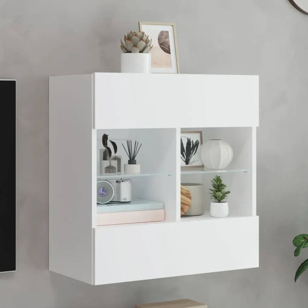 Mobile tv a parete con luci led bianco 58,5x30x60,5 cm