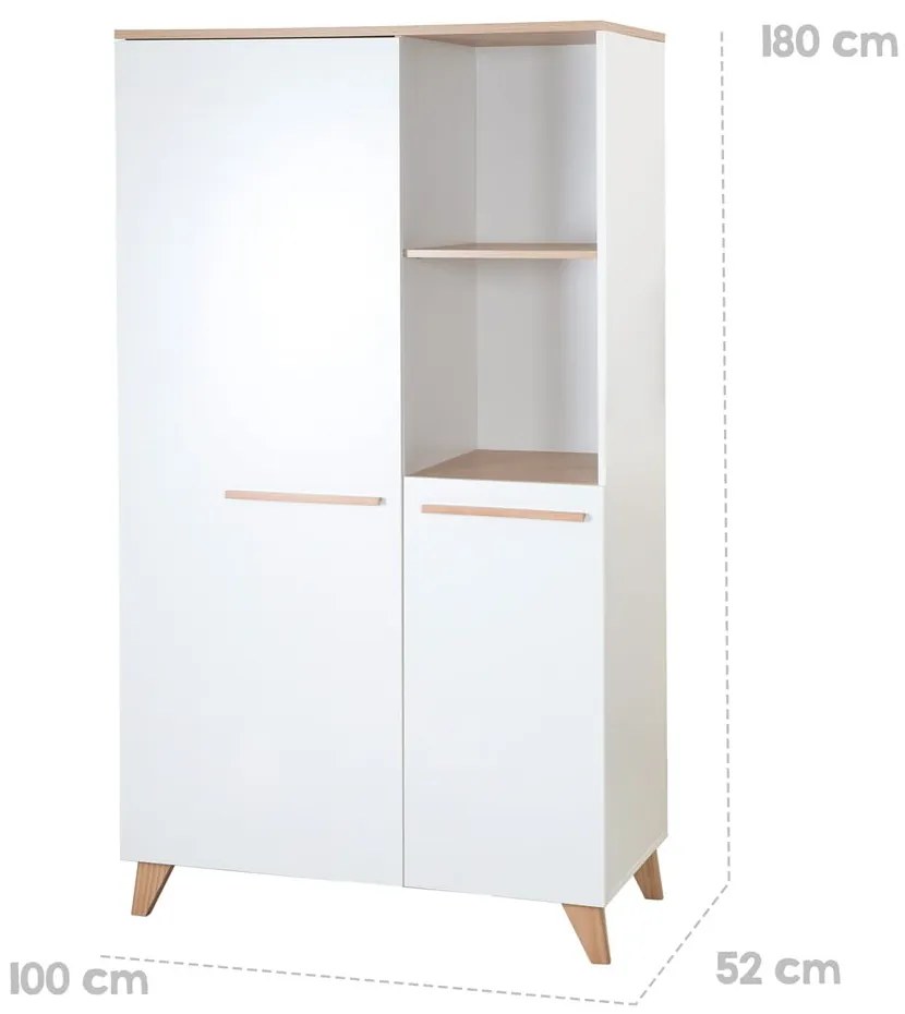 Armadio per bambini bianco con effetto rovere 52x180x180 cm Léon – Roba