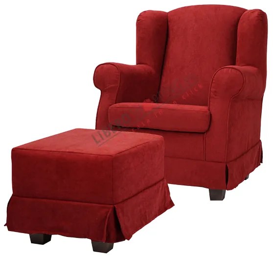 Poltrona imbottita in tessuto sfoderabile BERGERE BORDEAUX con pouf