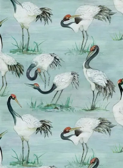 Vogel Tapete Cranes von Osborne & Little - Aqua