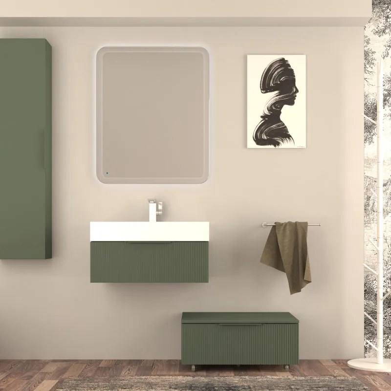 Mobile da bagno sospeso sotto lavabo L 70 x H 25 x P 44 cm verde laccato opaco, 1 cassetto BADEN HAUS Modula