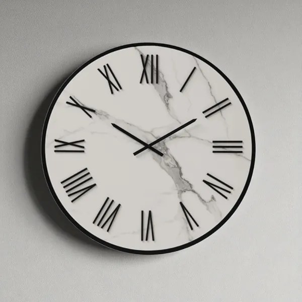 Orologio rotondo D60 cm ANSEL in kerlite Bianco con dettagli Nero