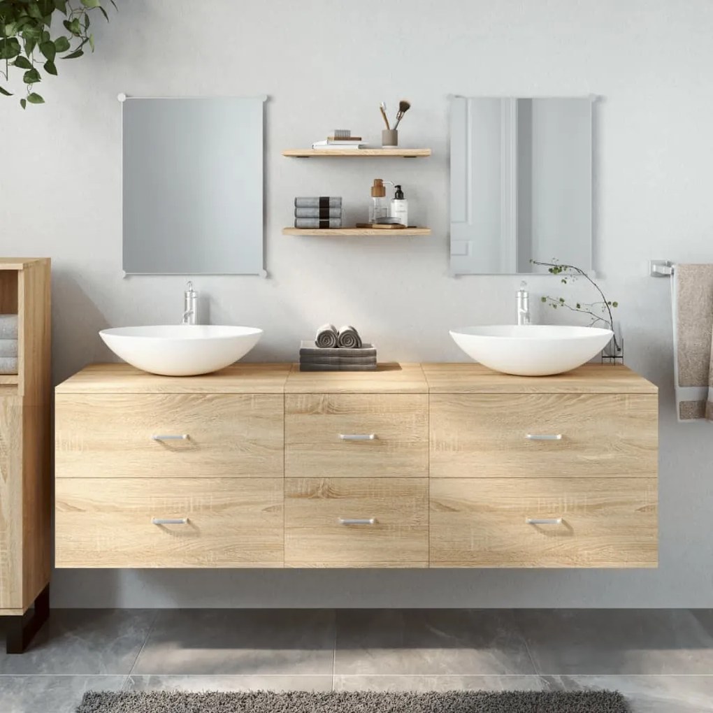 Set mobili da bagno 5 pz rovere in legno multistrato