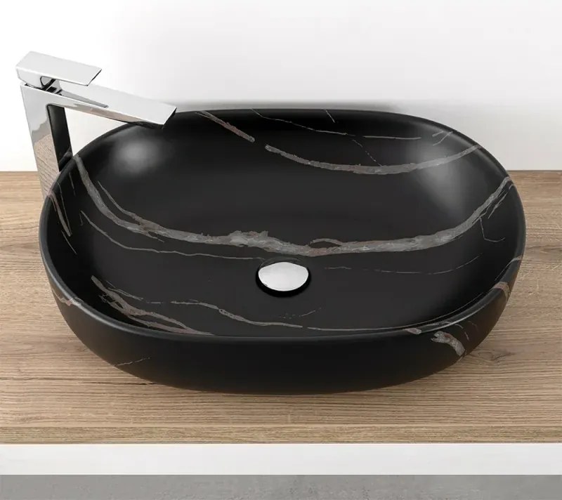 Lavandino da appoggio ovale 60x41 cm effetto marmo nero Tokyo