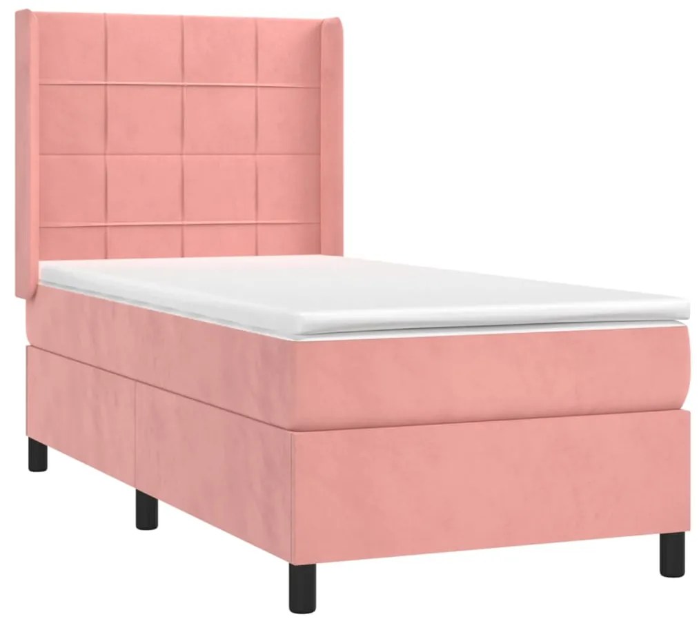 Letto a molle con materasso e led rosa 90x200 cm in velluto