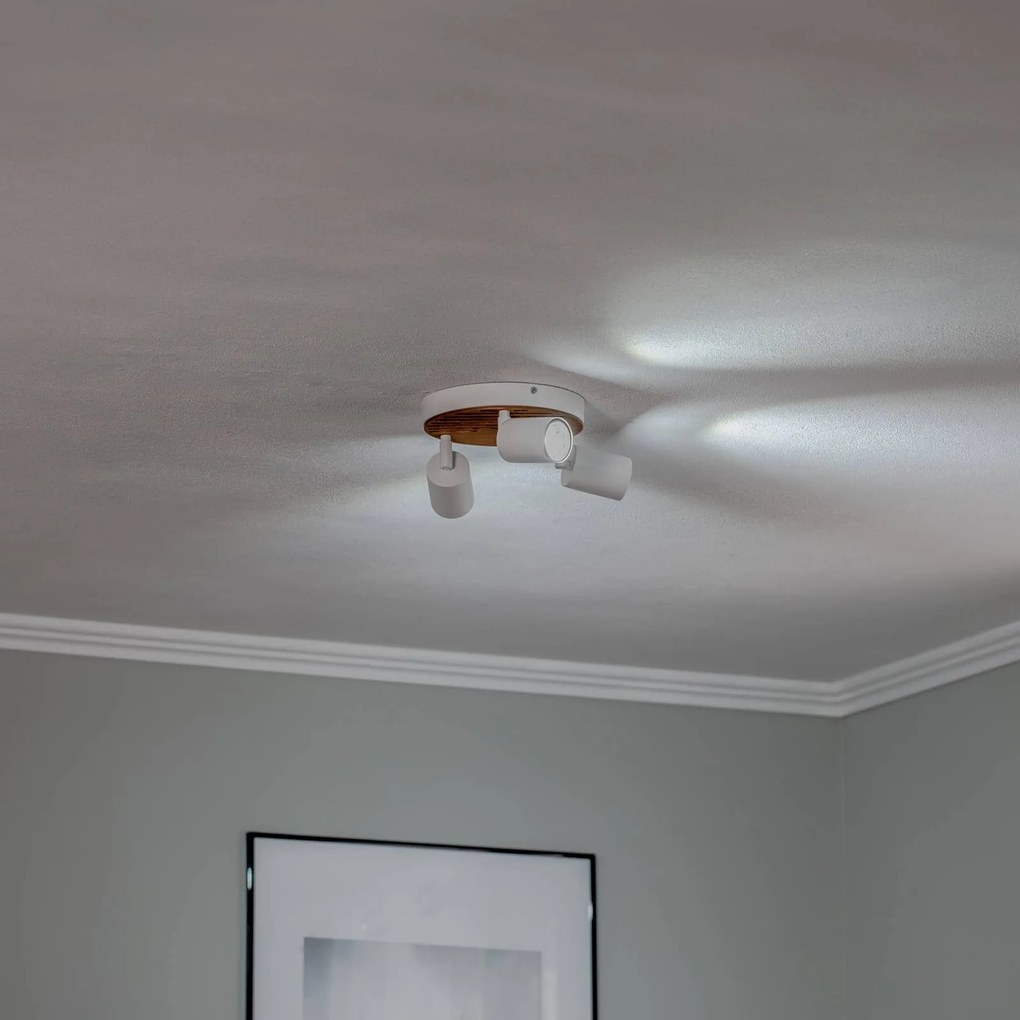 Envostar Tino Faretto da soffitto a 3 luci rotondo bianco/legno