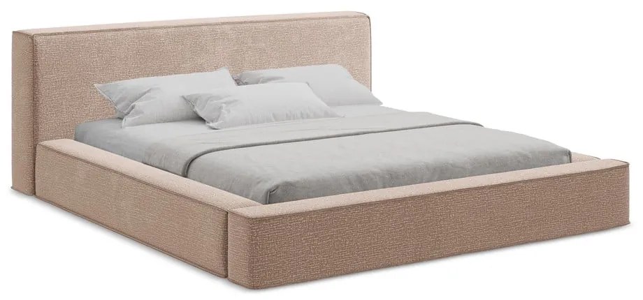 Letto matrimoniale imbottito rosa chiaro con contenitore e rete inclusi 180x200 cm Noho – Makamii