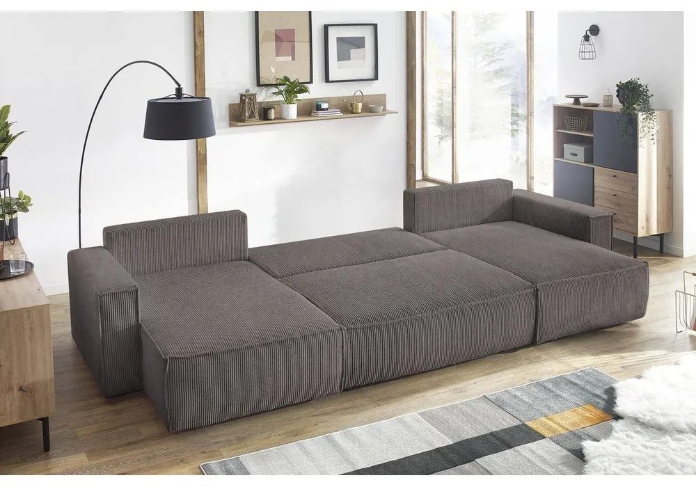 Divano letto angolare a "U" in velluto a coste grigio scuro Nihad - Bobochic Paris