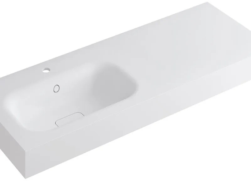 Lavabo integrale rettangolare vasca a sinistra L 120.5 x H 15 x P 46 cm in resina bianco