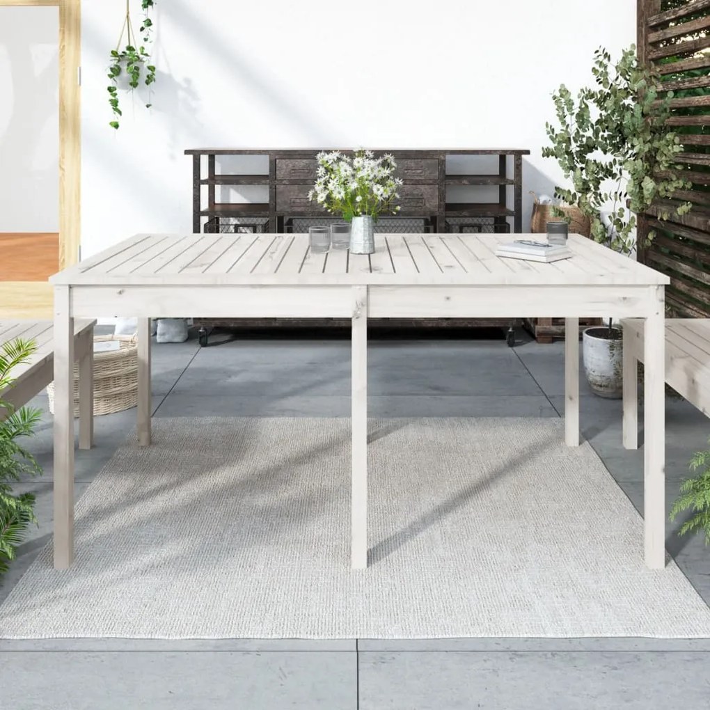 Tavolo da giardino bianco 159,5x82,5x76cm legno massello pino