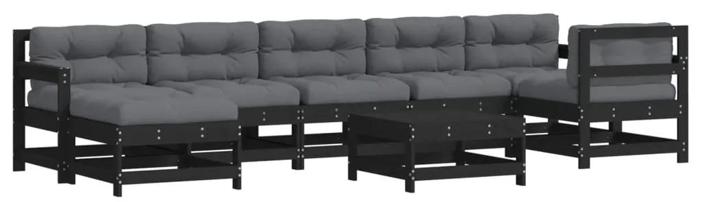 Set divani da giardino 8 pz con cuscini in legno massello nero