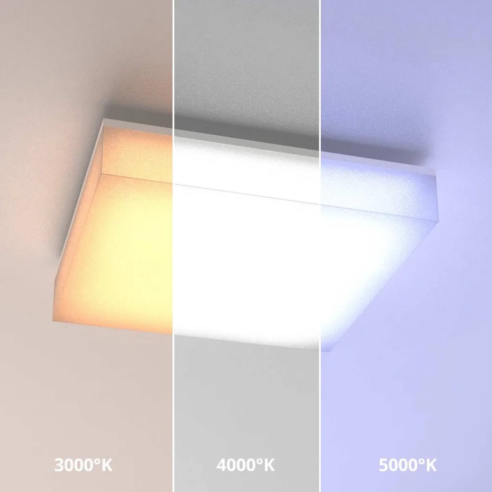 Plafoniera LED Regolabile 18W, 24W, 30W, Quadrata, CCT, IP54 33x33 cm Colore Bianco Variabile CCT