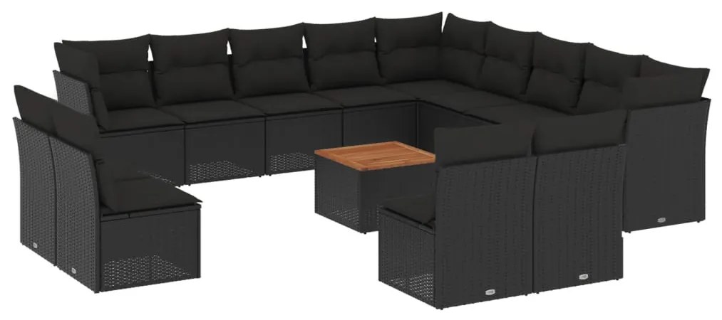 Set Divani da Giardino 14pz con Cuscini in Polyrattan Nero