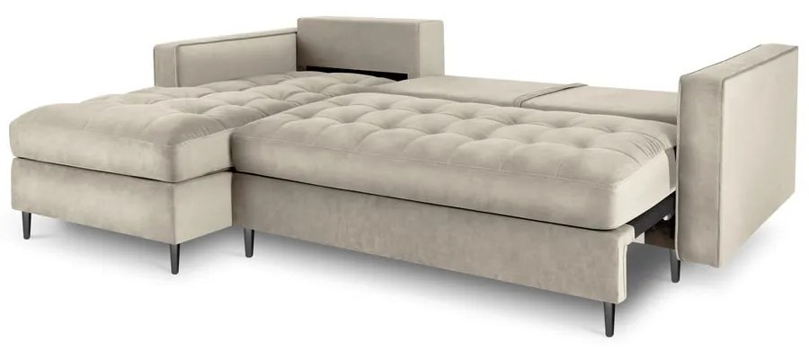 Divano letto angolare in velluto beige, angolo sinistro Santo - Milo Casa