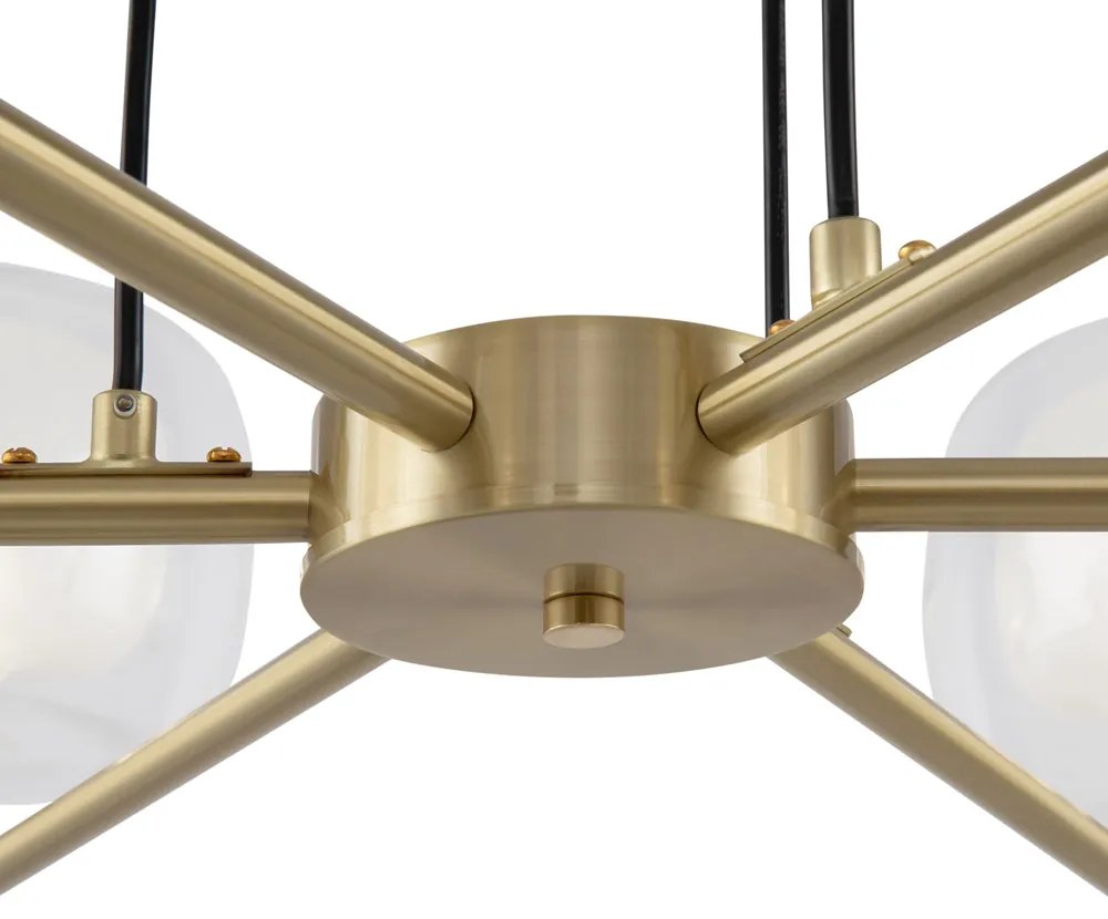 Lampadario Contemporaneo Vision Alluminio Oro 6 Luci Diffusori In Vetro Trasp