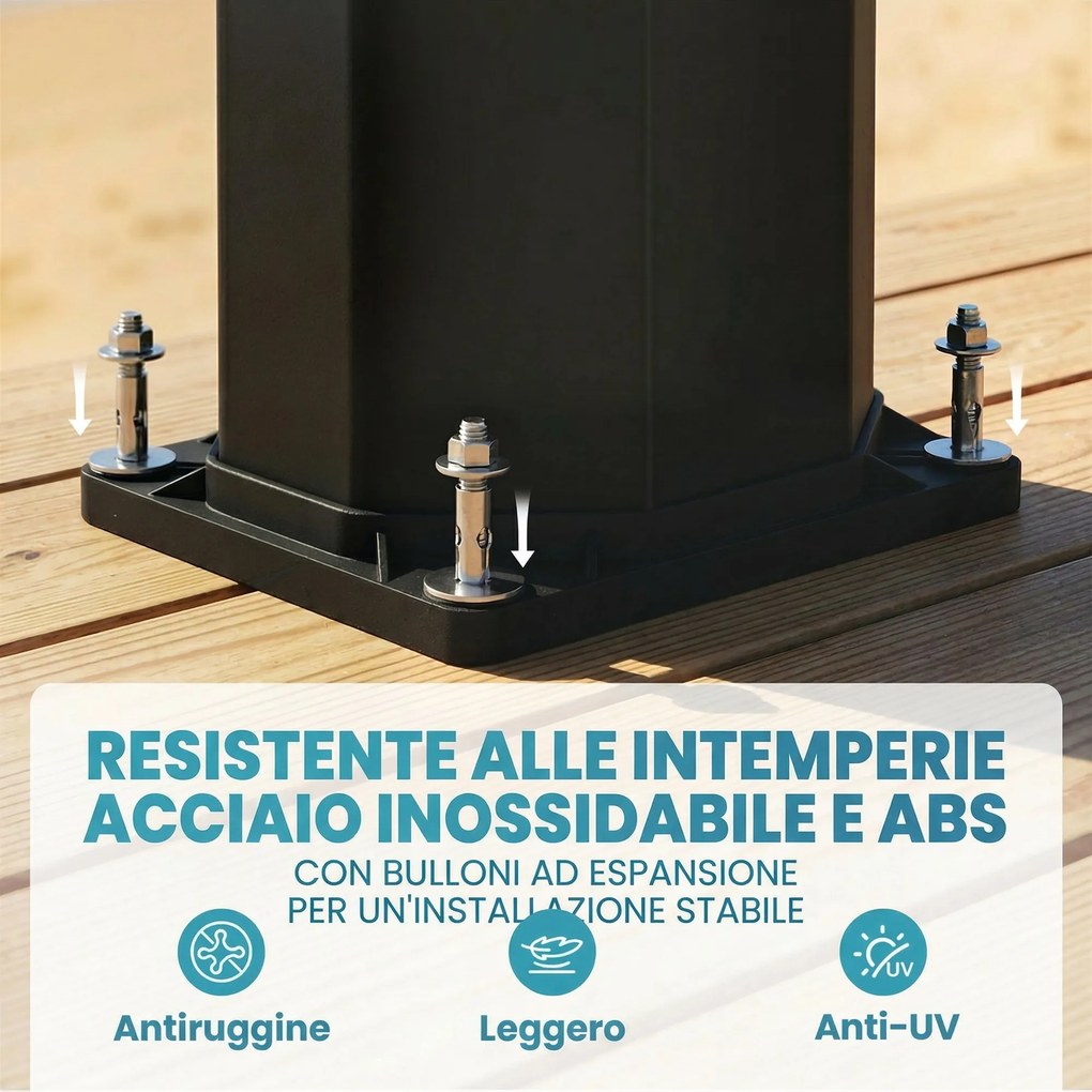 Doccia Solare 18x14x215 cm Capacità 35L Protezione Antigelo 2 Soffioni Rubinetto per Piedi in Plastica e ABS Nero...