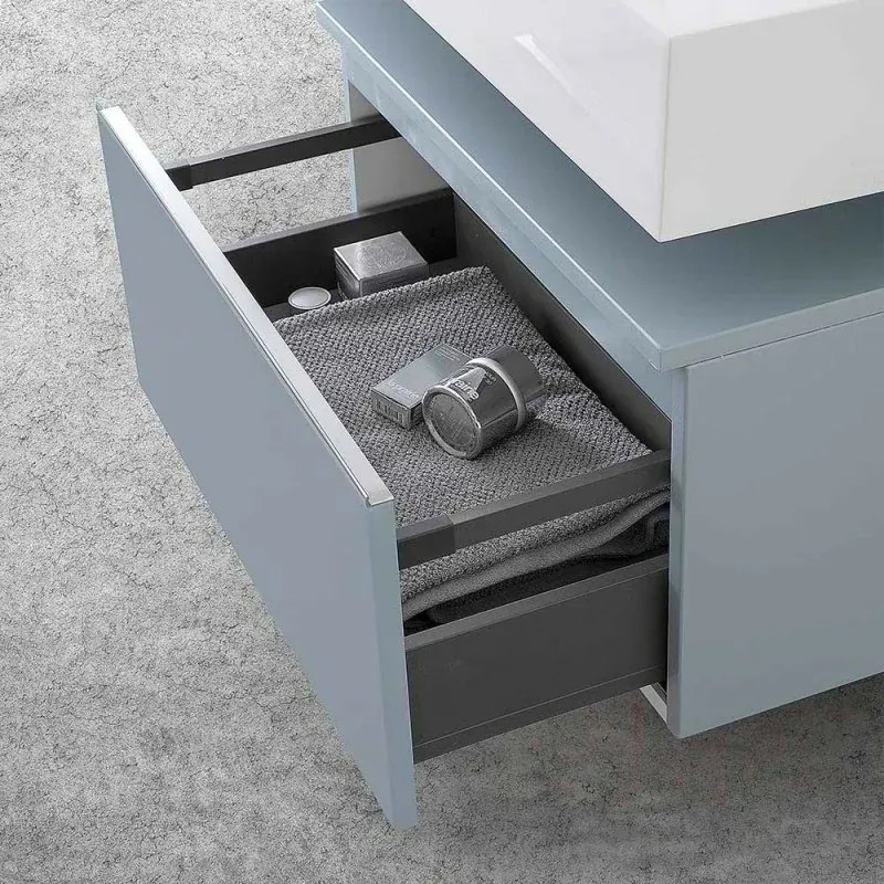 Mobile bagno sospeso 60 cm blu pastello lavabo 120 sinistro e specchio LED Iside