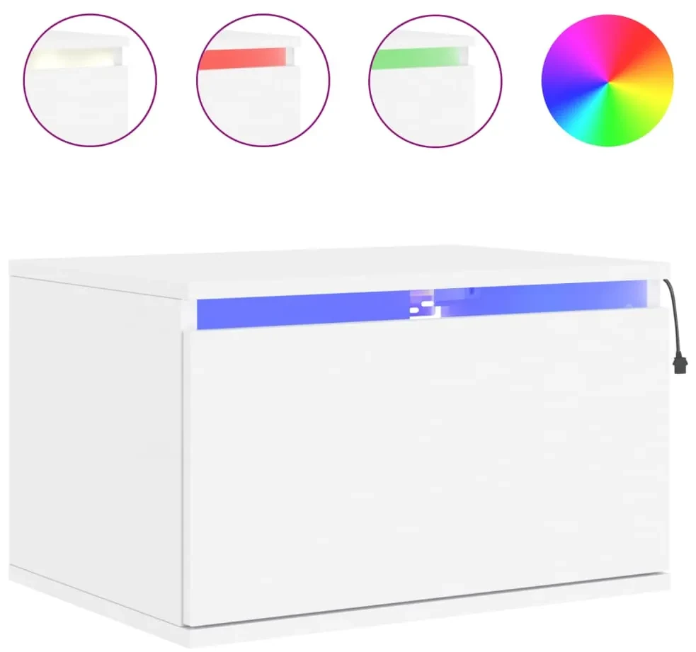 Comodino a parete con luci led bianco