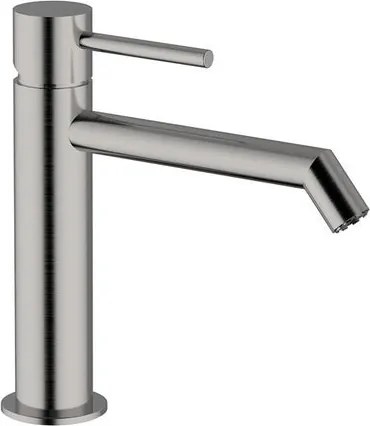 Rubinetto per lavabo a canna media getto aerato Stilo nichel spazzolato satinato H 21 cm