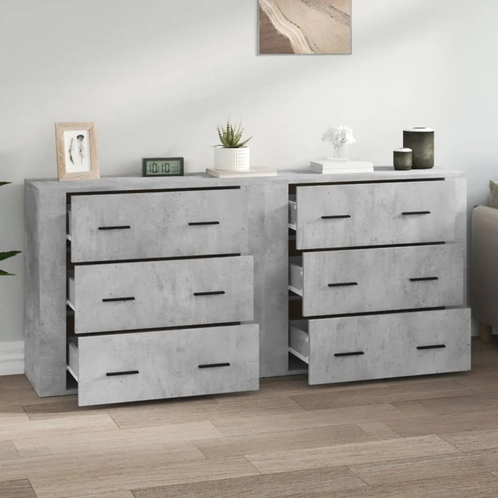 Credenze 2 pz grigio cemento in legno multistrato