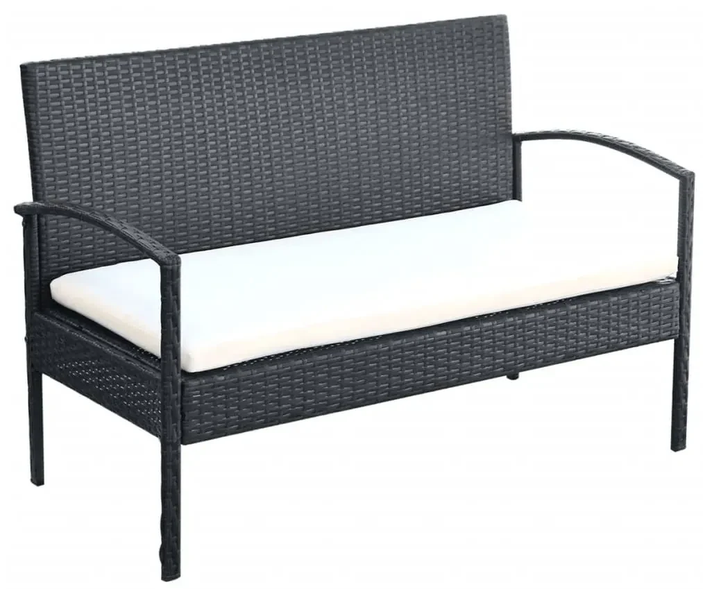 Set divani da giardino 4 pz con cuscini in polyrattan nero