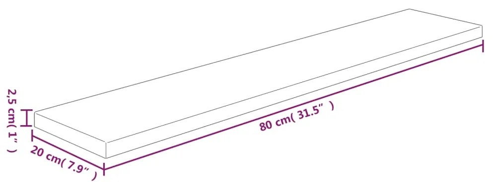 Ripiano 80x20x2,5 cm legno massello di rovere non trattato