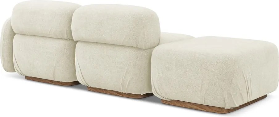 Chaise lounge componibile color crema (con penisola a sinistra) con rivestimento in bouclé Ailani – Makamii