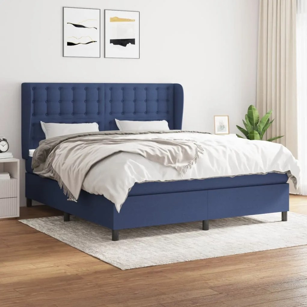 Giroletto A Molle Con Materasso Blu 160x200 Cm İn Tessuto /