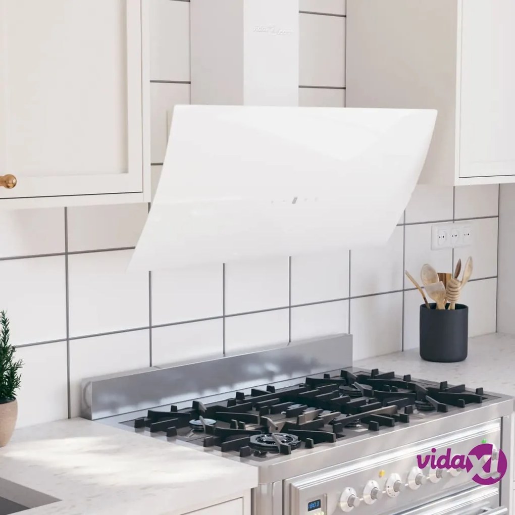 vidaXL Cappa a Parete 90 cm in Acciaio e Vetro Temperato Bianco